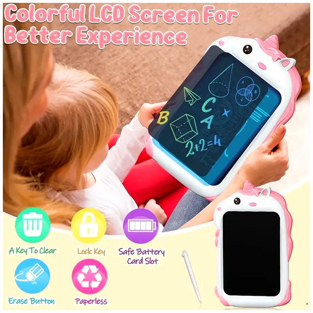 Графічний планшет для дітей Writing Tablet Unicorn 8 5 дюймів рожевий для малювання і творчості - Фото 10 Графічний планшет для дітей Writing Tablet Unicorn 8 5 дюймів рожевий для малювання і творчості - зображення 10