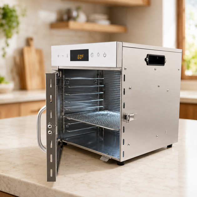 Дегидратор для овощей и фруктов 30–80°C с таймером и металлическими лотками - изображение 4