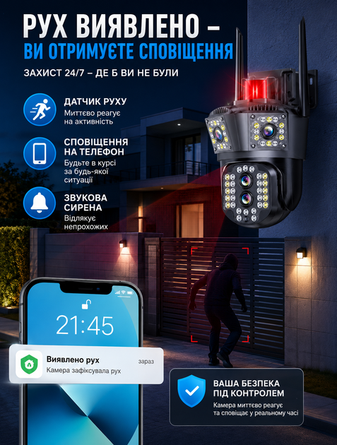 WiFi камера видеонаблюдения с двумя объективами и поворотной функцией 8 Мп ночная съёмка влагозащита IP66 Черная - изображение 5