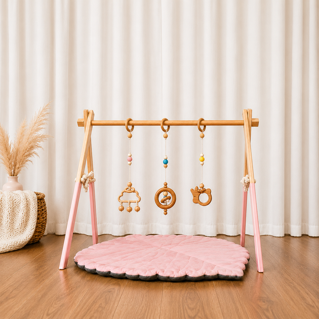 Підлоговий мобіль без іграшок Стійка Baby Gym Дитячий ігровий тренажер Рожевий - Фото 4 Підлоговий мобіль без іграшок Стійка Baby Gym Дитячий ігровий тренажер Рожевий - зображення 4