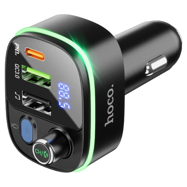 АЗП з FM-модулятором HOCO E62 Fast PD20W+QC3.0 car BT FM transmitter Black - зображення 5
