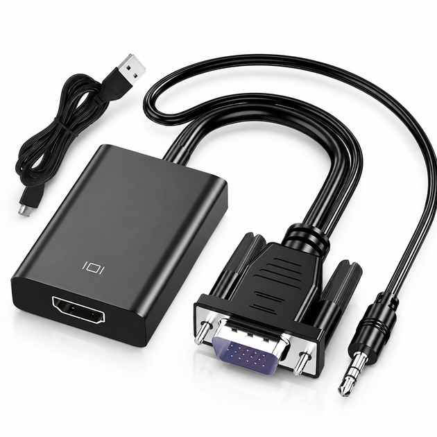 Перехідник VGA to HDMI дод. живлення та аудіо 3.5мм 77211 - Фото 1 Перехідник VGA to HDMI дод. живлення та аудіо 3.5мм 77211 - изображение 1