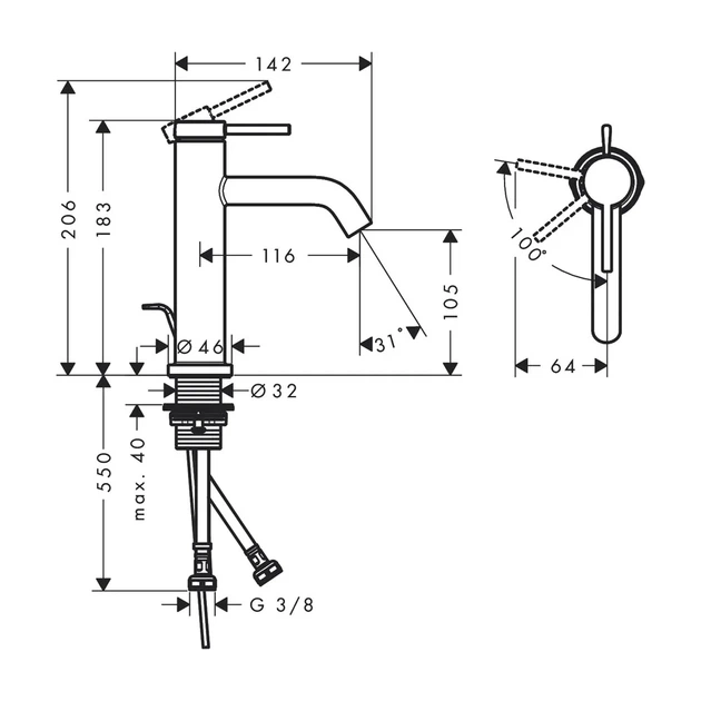 Hansgrohe Tecturis S Смеситель для раковины, черный матовый (73314670) - изображение 4