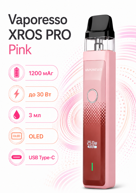 Многоразовая pod-систем Vaporesso XROS PRO Pink вейп электронка 30 Вт 1200 мАч со сменным картриджем на 3 мл с верхней заправкой - изображение 10