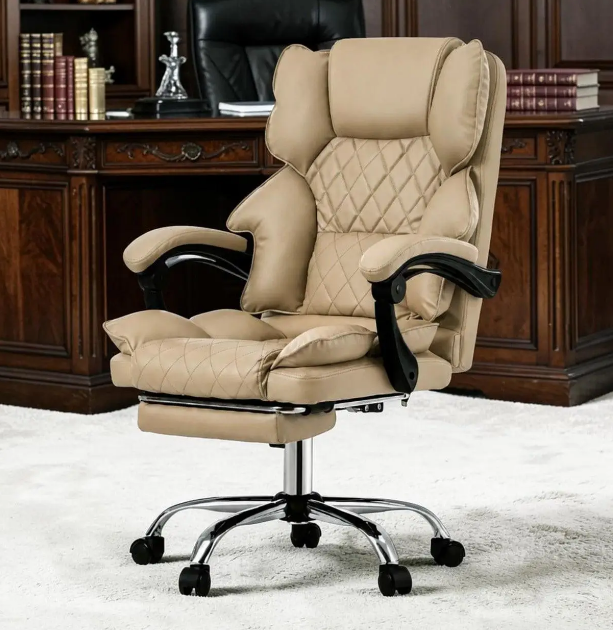 Офисное кресло Hanert Prestige Beige с подставкой для ног и механизмом качания, до 140 кг нагрузка - изображение 2