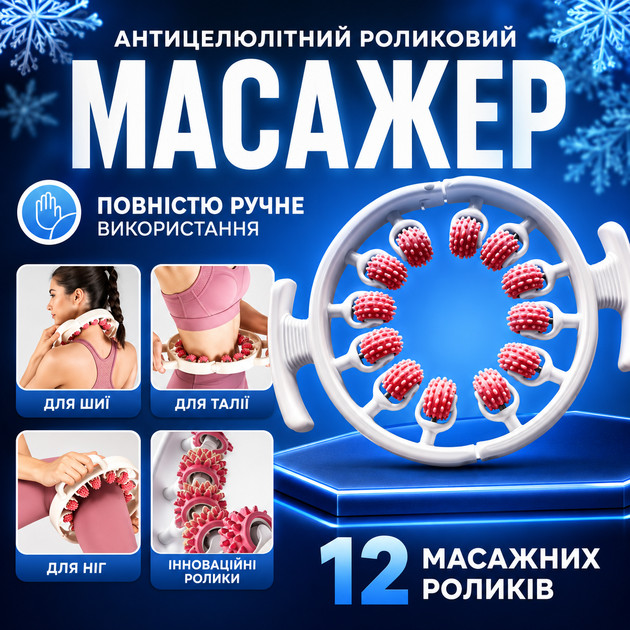 Кольцевой роликовый массажер для глубокого массажа мышц 12 роликов антицеллюлитный ручной массажер-скульптор для всего тела - изображение 3