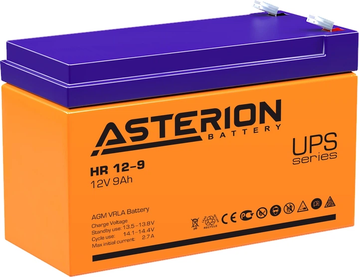 Аккумуляторная батарея Asterion HR 12-9 12V 9 Ah - Фото 1 Аккумуляторная батарея Asterion HR 12-9 12V 9 Ah - изображение 1