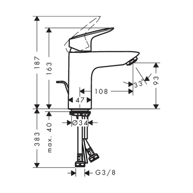 Hansgrohe Logis 100 Смеситель для умывальника, хром (71100000) - Фото 7 Hansgrohe Logis 100 Смеситель для умывальника, хром (71100000) - изображение 7