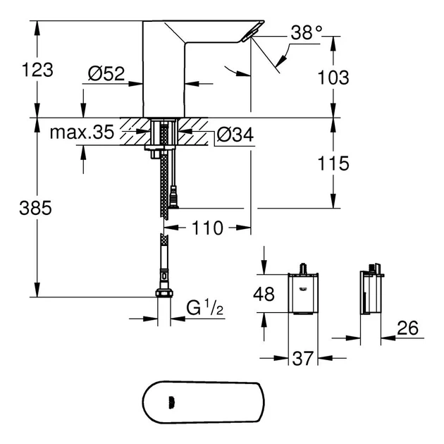 Grohe Bau Cosmopolitan E Смеситель для умывальника, хром (36452000) - изображение 5