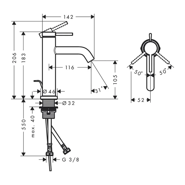 Hansgrohe Tecturis S Змішувач для раковини, чорний матовий (73310670) - зображення 3