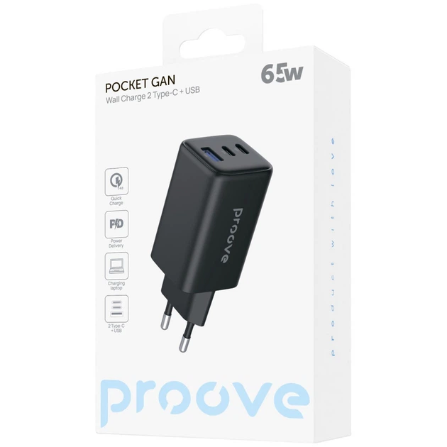 СЗУ Proove Pocket GaN 65W (2Type-C + USB) white - изображение 2