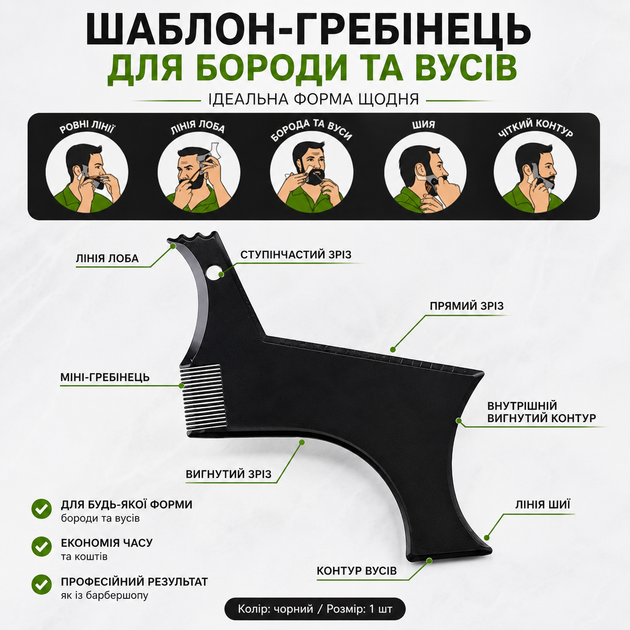 Набор шаблонов для моделирования и стрижки бороды и ус 4 в 1, профессиональный трафарет-расческа для бритья - изображение 4
