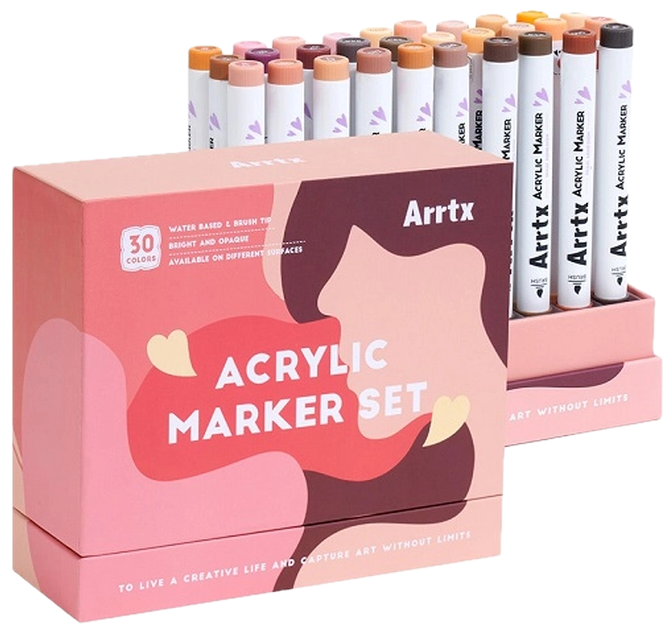 Набір акрилових маркерів Arrtx 30C 30 кольорів відтінок шкіри LC304318 (6974703127729) - Фото 1 Набір акрилових маркерів Arrtx 30C 30 кольорів відтінок шкіри LC304318 (6974703127729) - зображення 1