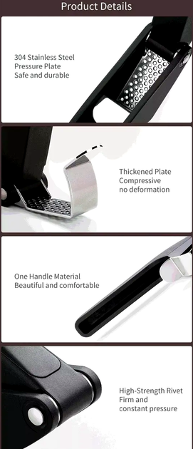 Пресс для чеснока Xiaomi HuoHou черный механический для легкого измельчения и приготовления блюд - изображение 6