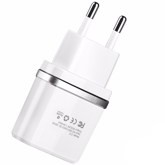 Мережевий зарядний пристрій Hoco C12 Dual USB Charger 2USB / 2.4A Білий - Фото 1 Мережевий зарядний пристрій Hoco C12 Dual USB Charger 2USB / 2.4A Білий - изображение 1