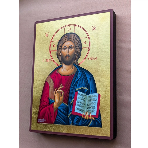 Писаная греческая Икона Пантократора Иисуса Христа 19×26 см - Фото 4 Писаная греческая Икона Пантократора Иисуса Христа 19×26 см - изображение 4