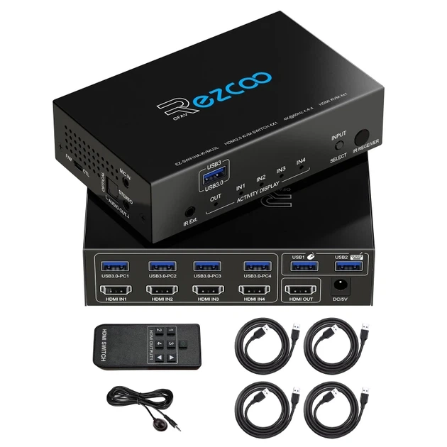 HDMI Switch 4 комп'ютер на 1 монітор USB 3.0 KVM 8K 4K 60Hz H EZ-SW41H21-KWMU3P - Фото 1 HDMI Switch 4 комп'ютер на 1 монітор USB 3.0 KVM 8K 4K 60Hz H EZ-SW41H21-KWMU3P - изображение 1