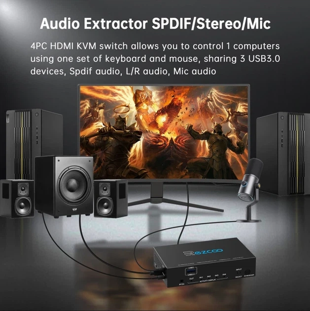 HDMI Switch 4 комп'ютер на 1 монітор USB 3.0 KVM 8K 4K 60Hz H EZ-SW41H21-KWMU3P - Фото 4 HDMI Switch 4 комп'ютер на 1 монітор USB 3.0 KVM 8K 4K 60Hz H EZ-SW41H21-KWMU3P - изображение 4