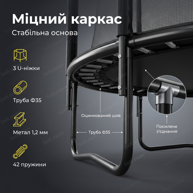 Батут Atleto 252см с сеткой и лестницей до 100кг круглый 42 пружины для двора сада дачи высота 210см черный - изображение 7