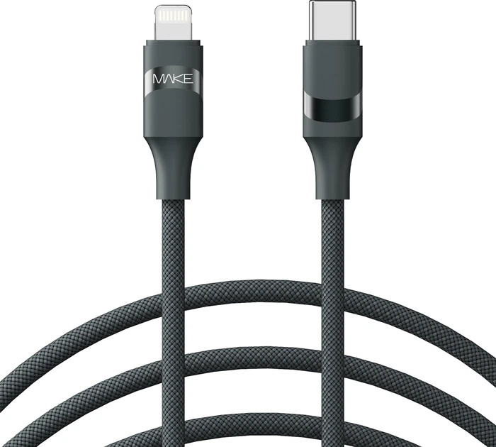 Кабель Make Type-C to Lightning 30W 1 м Braid Black (MCB-LB2BK) - Фото 1 Кабель Make Type-C to Lightning 30W 1 м Braid Black (MCB-LB2BK) - изображение 1