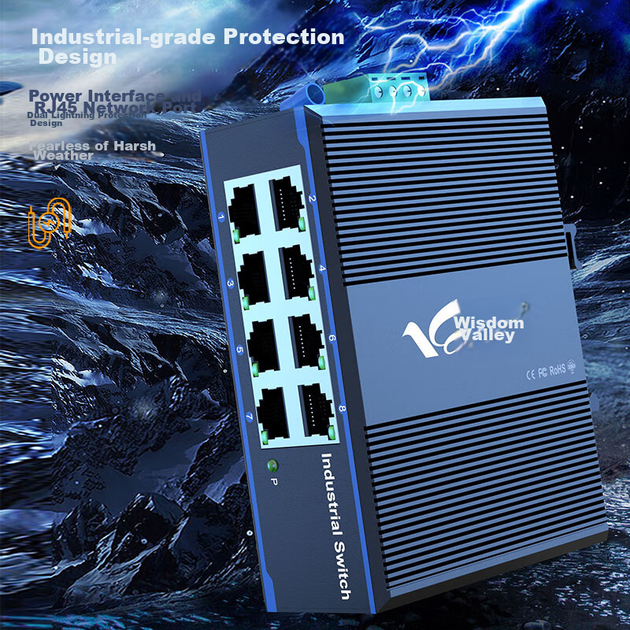 Промышленный коммутатор Huigu HG800-FE308 8-портовый 100 Мбит/с на DIN-рейку, для видеонаблюдения - изображение 7