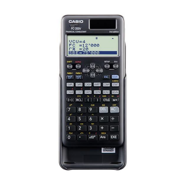 Финансовый калькулятор CASIO для подготовки к экзаменам по бухгалтерскому учету и финансам, с питанием от солнечной энергии, двойным источником питания и встроенными 12 финансовыми формулами, FC-200V. - изображение 5