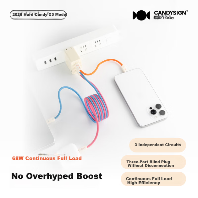Сетевое зарядное устройство CANDYSIGN Hard Candy 68W 3xUSB-C (PA768S) - Фото 4 Сетевое зарядное устройство CANDYSIGN Hard Candy 68W 3xUSB-C (PA768S) - изображение 4