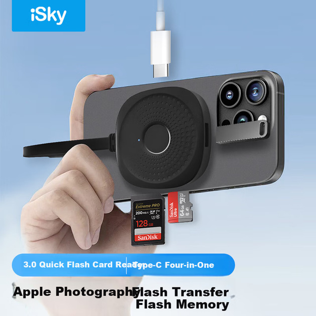 Картридер Isky для iPhone 17 Pro Max/15/16, флеш-накопичувач розширення Magnetic 3.0 Type-C з двома слотами SD/TF, сумісний з телефонами/планшетами/комп'ютерами Apple - зображення 4