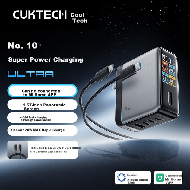 Зарядное устройство CUKTECH No. 10 Ultra GaN, 120 Вт, многопортовое, быстрая зарядка, поддержка Mijia, PPS 100 Вт для ноутбуков, для Xiaomi и Apple 17 - изображение 2