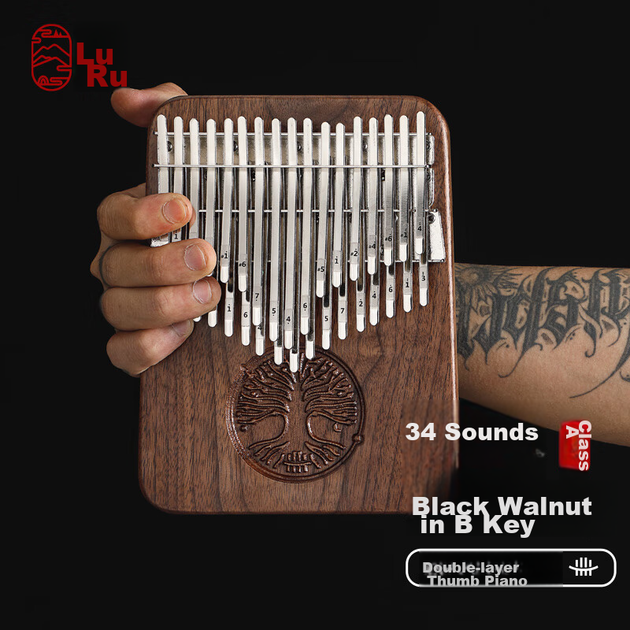 Luru Thumb Piano Kalimba, 34-клавішне двошарове пальчикове піаніно з натурального дерева, чорний горіх, 34-клавішне пальчикове піаніно - зображення 4