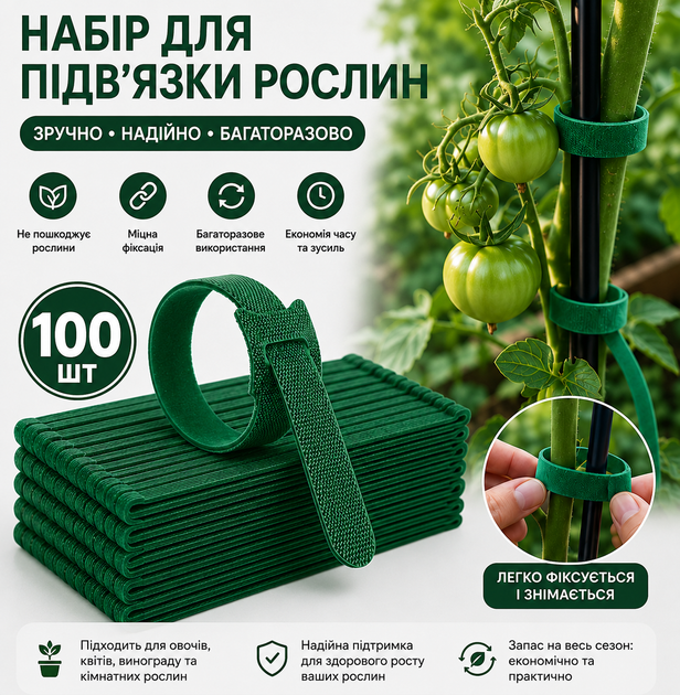 Ленты для подвязки растений на липучке 100 шт, многократные садовые стяжки для подвязки помидоров, огурцов, винограда и цветов - изображение 8