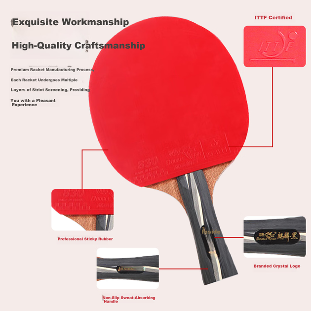 Ракетка для настольного тенниса DOUBLE FISH Qilin 4-Star High-End Competition Racket с короткой ручкой, для игры хватом «перо», универсальная, для атакующих игр. Qilin Blue - одинарная ракетка для игры хватом «шейкхэнд». - изображение 6