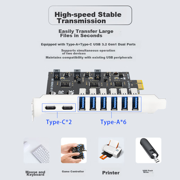 Плата расширения EB-LINK EB-KZMU08 PCIe, 6×USB 3.0 и 2×Type-C, USB 3.2 Gen1, без доп. питания - изображение 5