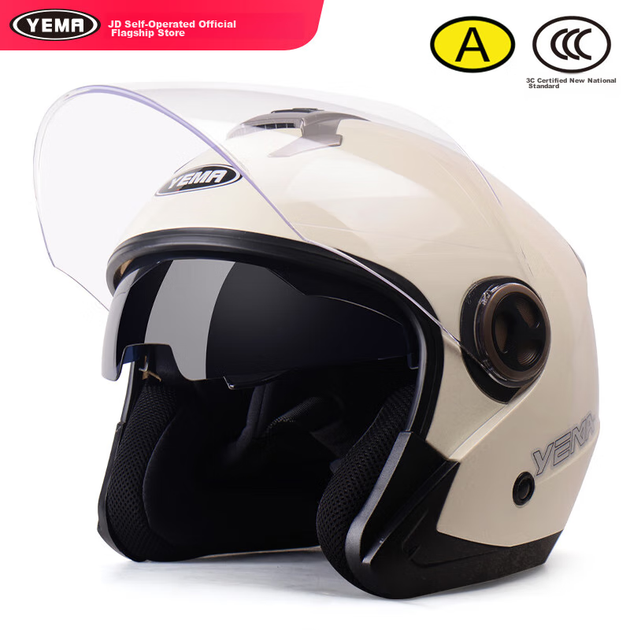 Мотоциклетный шлем YEMA 3c Certified 623S для электромобилей, универсальный защитный шлем для мужчин и женщин, зимний полушлем с двумя линзами, всесезонный, цвет хаки с прозрачным визором. - изображение 4