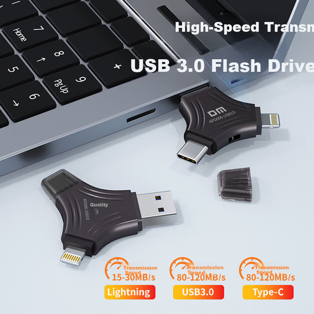 DM Damai 256GB 3-в-1 Мобильный USB-накопитель Lightning Type-C USB 3.0 для Huawei Xiaomi Android Apple iPhone 15 iPhone 16 Компьютерный флеш-накопитель APD006 - Фото 5 DM Damai 256GB 3-в-1 Мобильный USB-накопитель Lightning Type-C USB 3.0 для Huawei Xiaomi Android Apple iPhone 15 iPhone 16 Компьютерный флеш-накопитель APD006 - изображение 5