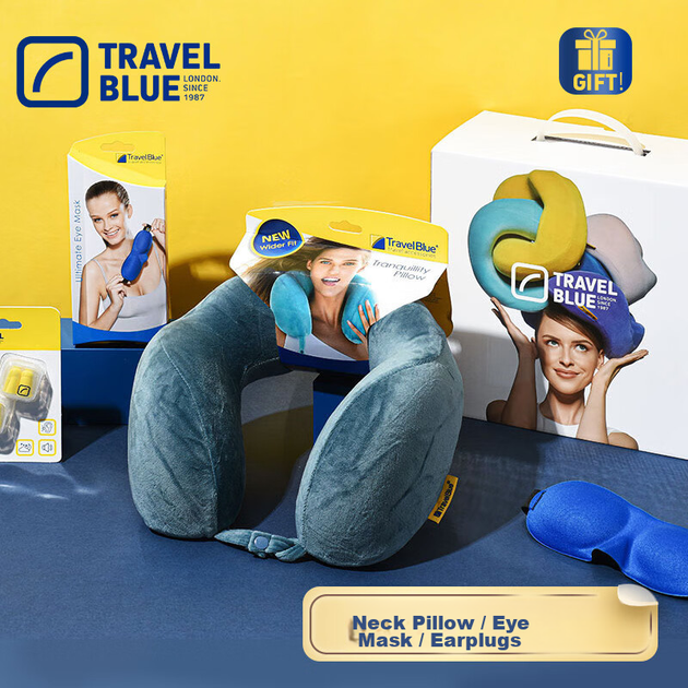 Набор дорожный TRAVEL BLUE с U-образной подушкой из пены с эффектом памяти, 3 предмета - изображение 4
