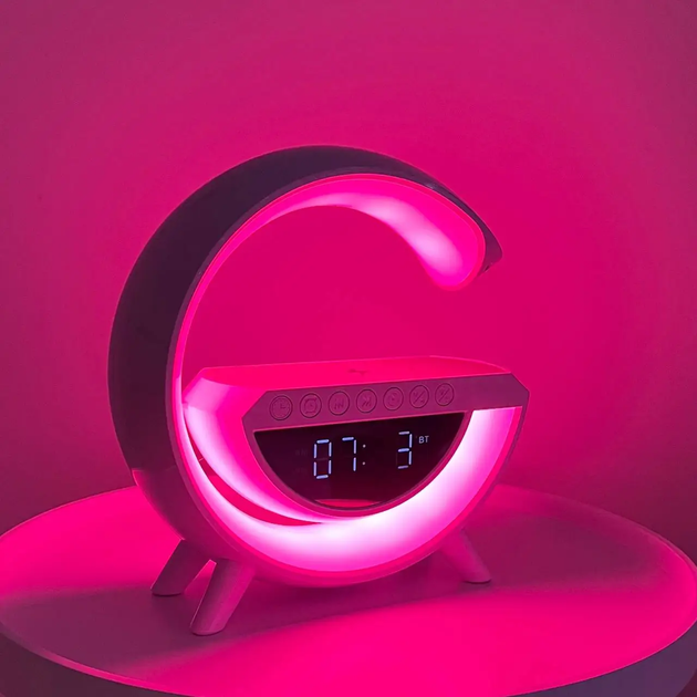 Настольная смарт лампа ночник PMV RGB Rainbow с Bluetooth колонкой беспроводная зарядка FM радио белый - изображение 2