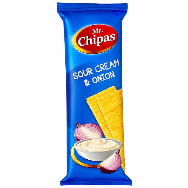 Картофельные снеки пинкеты Mr. Chipas Сметана и лук 75 г (Латвия) - Фото 1 Картофельные снеки пинкеты Mr. Chipas Сметана и лук 75 г (Латвия) - изображение 1