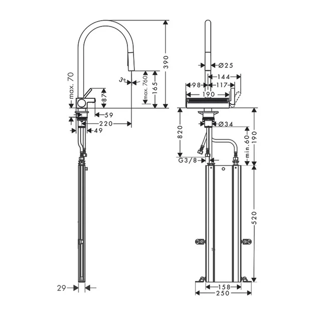 Hansgrohe Aquno Select 170 3jet Смеситель кухонный, хром (73837000) - Фото 8 Hansgrohe Aquno Select 170 3jet Смеситель кухонный, хром (73837000) - изображение 8