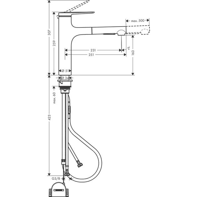 Hansgrohe Zesis M33 160 Смеситель для кухни, хром (74804000) - изображение 3