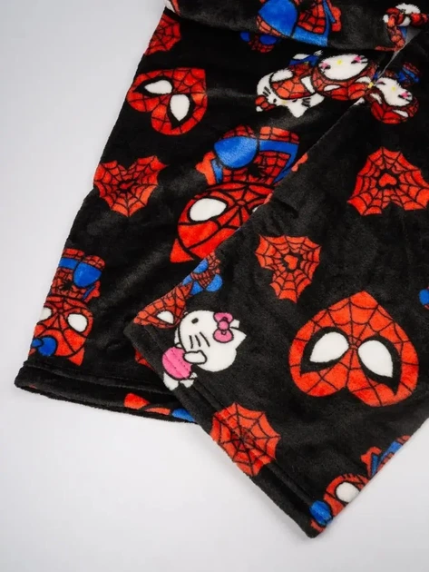 Штани піжамні плюшеві теплі чорного кольору Spiderman x Hello Kitty домашні штани Спайдермен Людина Павук Хеллоу Кітті, M-L - зображення 6