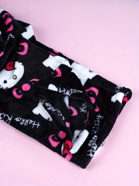 Штаны плюшевые пижамные черного цвета Hello Kitty , теплые домашние штаны Хэллоу Китти, S-M - Фото 8 Штаны плюшевые пижамные черного цвета Hello Kitty , теплые домашние штаны Хэллоу Китти, S-M - изображение 8