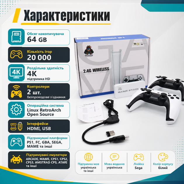 Игровая консоль M15 64 GB приставка для телевизора с двумя беспроводными джойстиками 20000 игр портативная игровая система - Фото 3 Игровая консоль M15 64 GB приставка для телевизора с двумя беспроводными джойстиками 20000 игр портативная игровая система - изображение 3