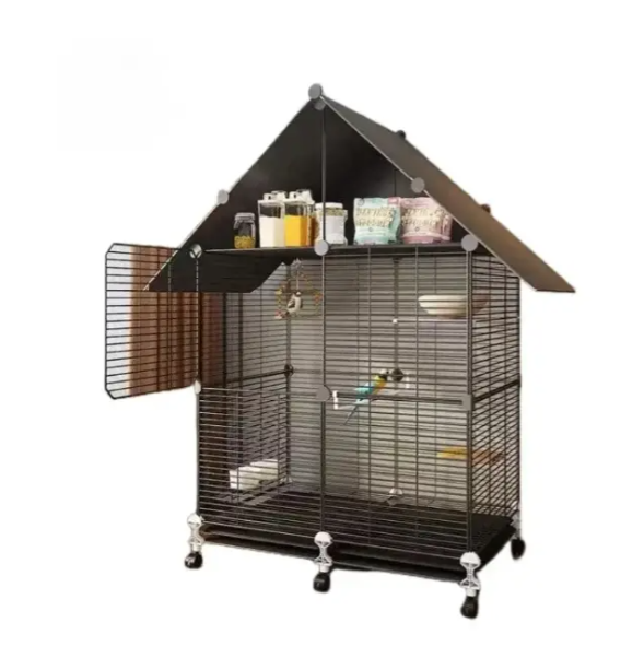 Клетка для птиц металлическая 110×70×37 см двускатная крыша 8 игрушек колеса выдвижные поддоны защитная решетка напольный вольер для попугаев корелл канареек декоративных птиц - изображение 2