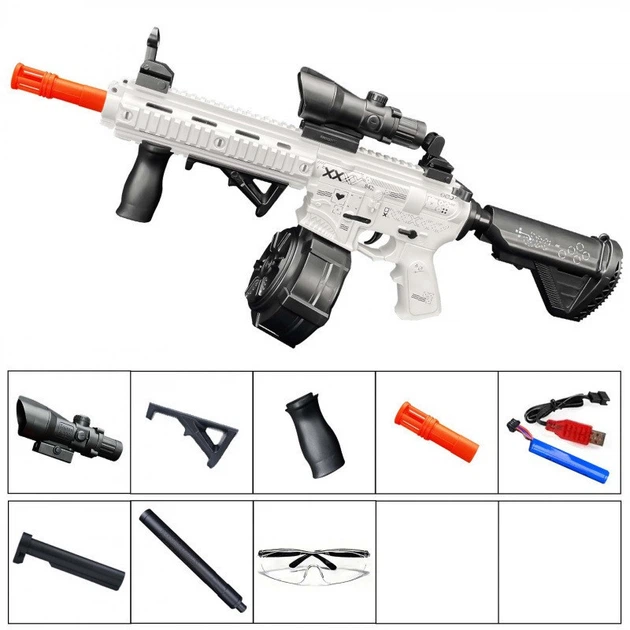 Игрушечный автомат Орбиган M4A1 Printstream на орбизах (гелевых шариках) 95 см аккумуляторный + 500 орбизов белый - изображение 3