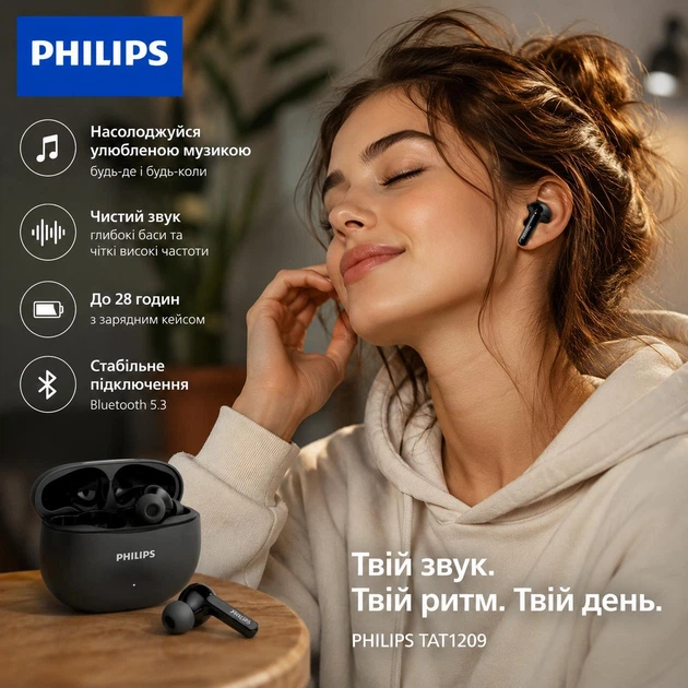 Навушники Philips TAT1320 бездротові, швидке заряджання (Bluetooth 6.0, 28 годин автономності) black - зображення 7