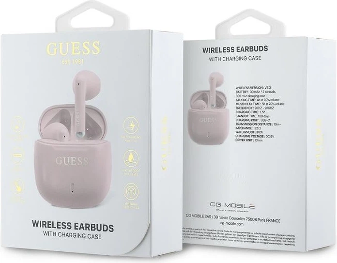 Słuchawki Guess Printed Classic Logo Bluetooth 5.3 Bezprzewodowe + Stacja Dokujaca Różowy (3666339294809) - obraz 4