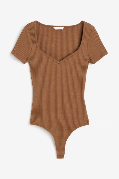 Боді-топ у рубчик H&M 1171542004c68 XS коричневий (100014094) - Фото 1 Боді-топ у рубчик H&M 1171542004c68 XS коричневий (100014094) - зображення 1