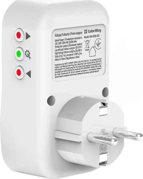 Реле напряжения ColorWay (16A/3680W) 150V-210V/230V-280V DS1 white (CW-VR16-01D) - изображение 4