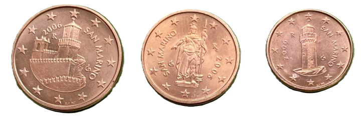 Набір монет євроцентів 1, 2, 5 Сан-Марино. San Marino 2006 UNC - Фото 1 Набір монет євроцентів 1, 2, 5 Сан-Марино. San Marino 2006 UNC - изображение 1